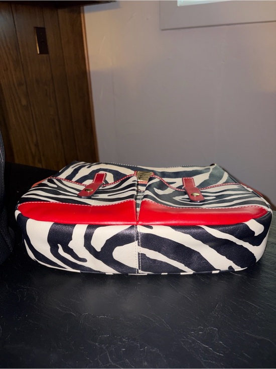 Dooney & Bourke Black and White Zebra-Print Shoulder Bag with Red Trim
